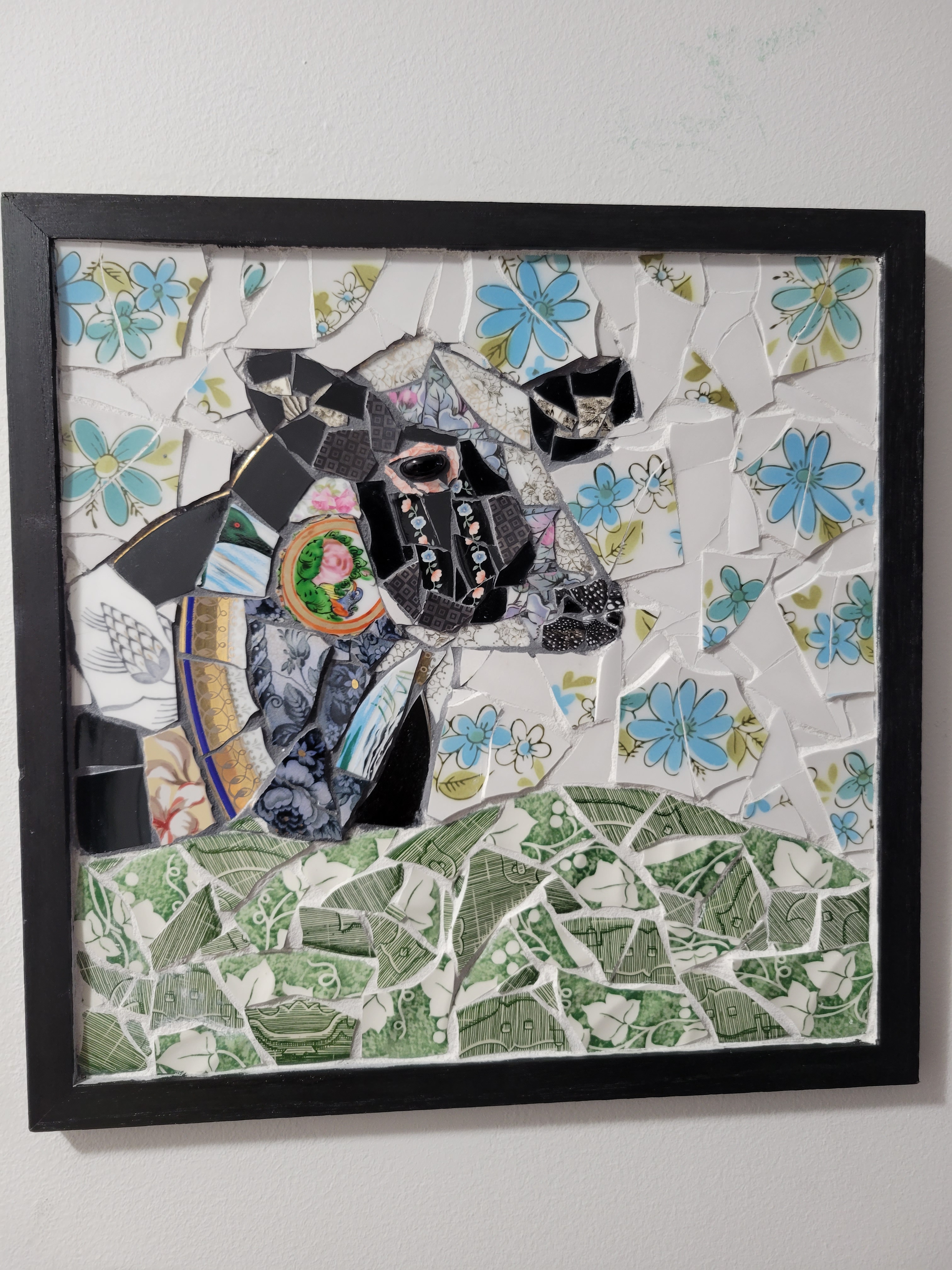 A peaceful flowery cow